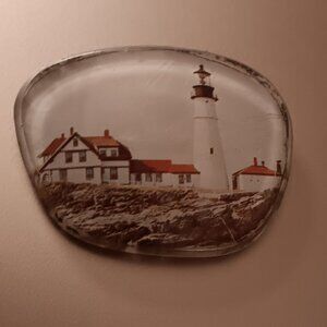 Unique Nautical Beach Scene down on a glass eyeglass lens Vintage Brooch